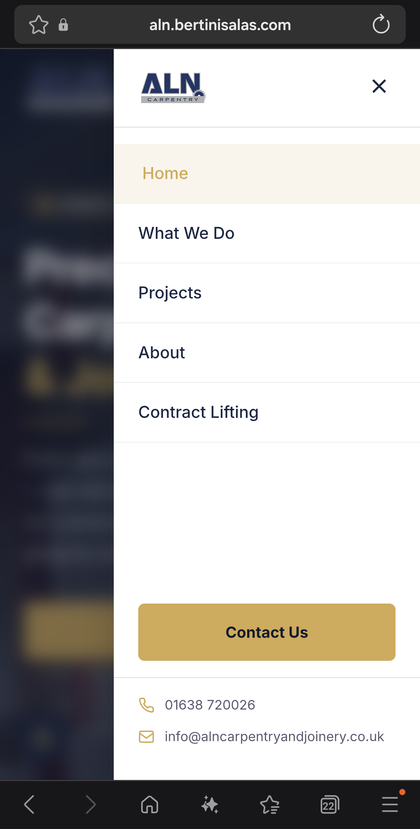 ALN Carpentry — Mobile navigation