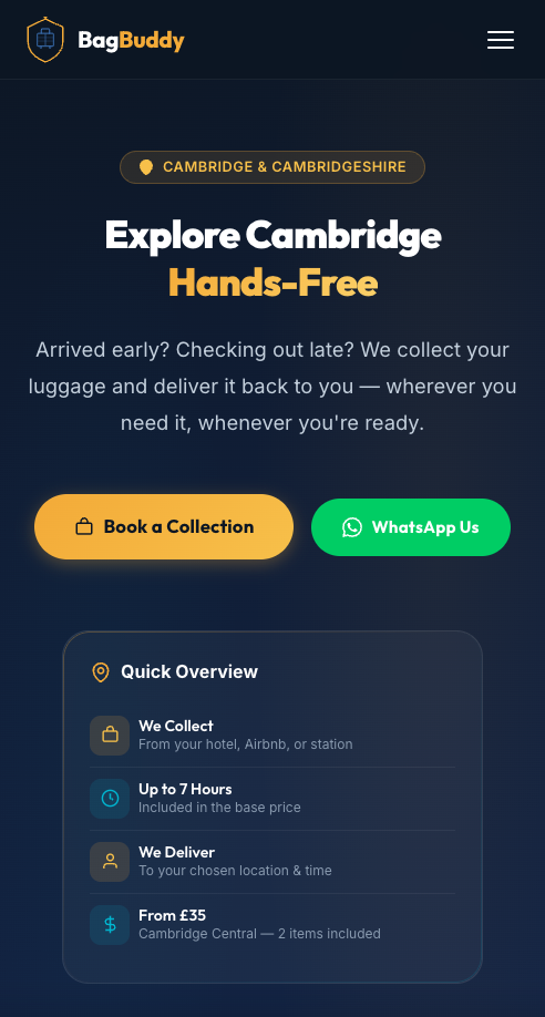 BagBuddy mobile landing page