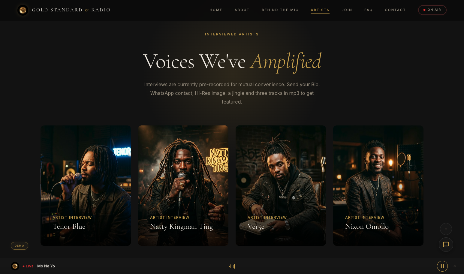 Gold Standard Radio — Interviewed artists section