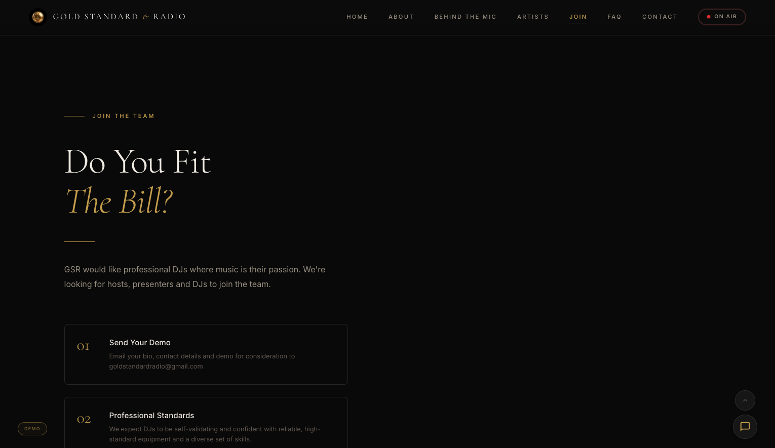 Gold Standard Radio — Join the team section