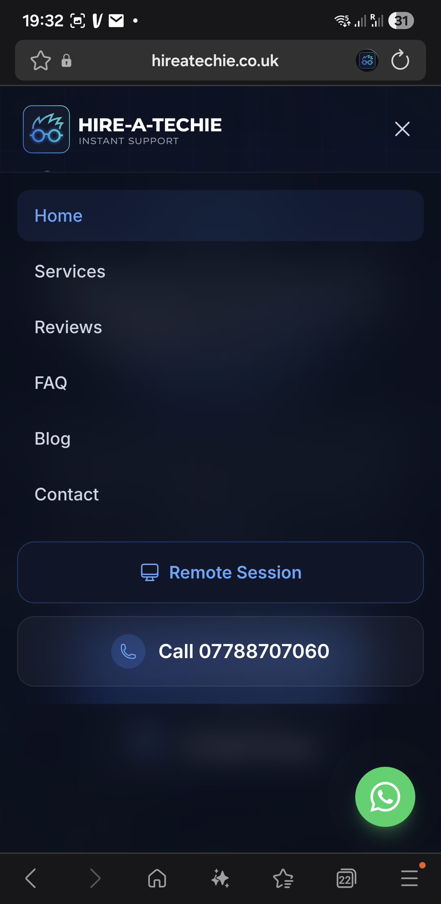 Hire-A-Techie — Mobile menu