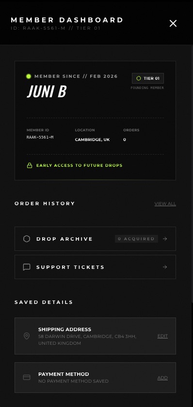 RAAK member dashboard