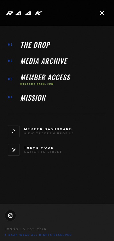 RAAK navigation menu