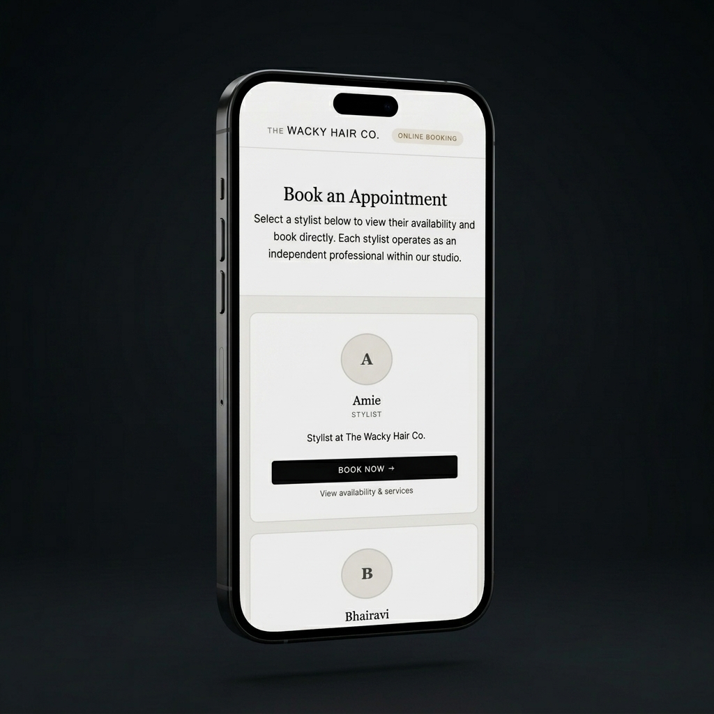 Wacky Hair Co. — Booking flow